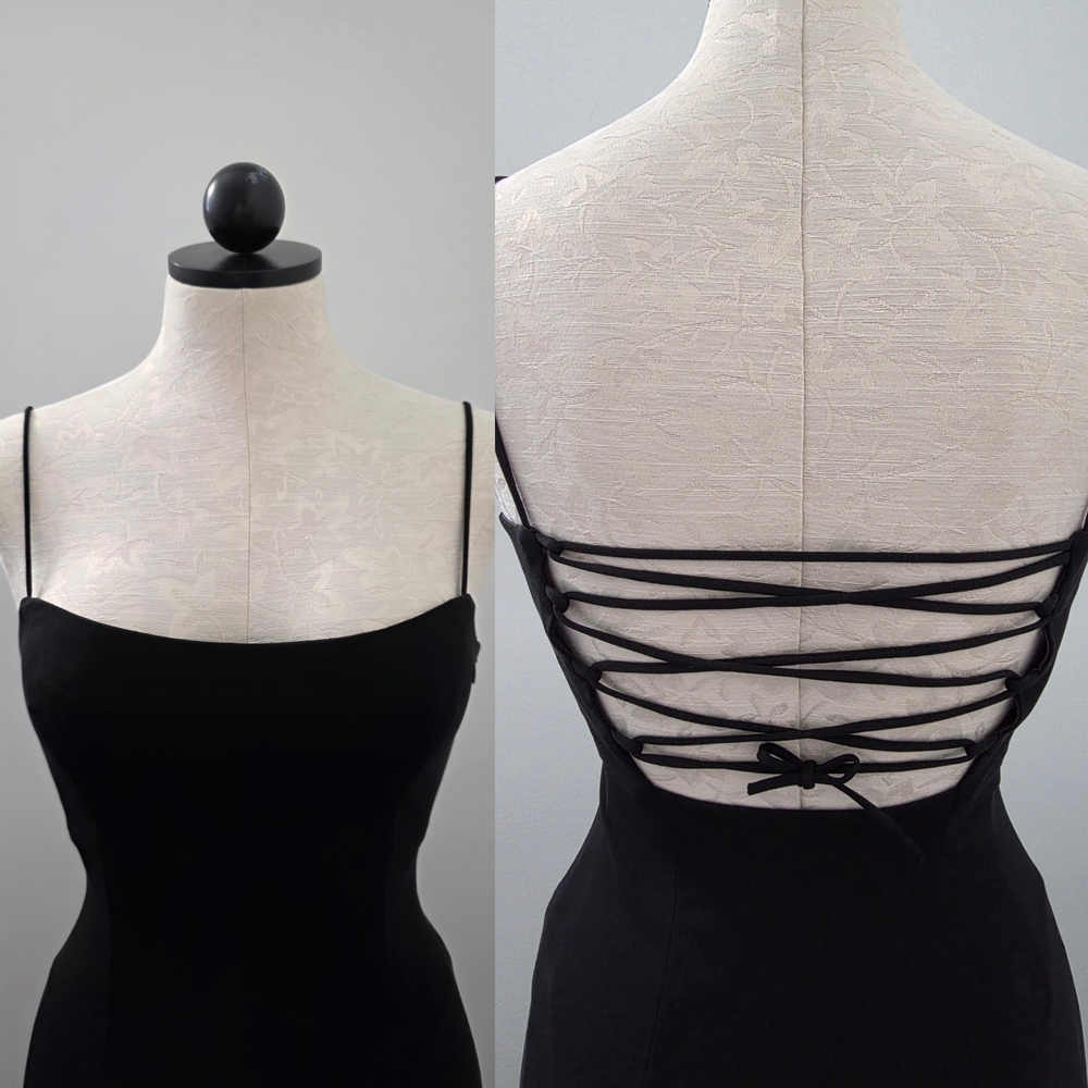 Vintage Gold Label Caché Black Corset Back Maxi Dress 90s Whimsigoth Sirencore P - Picture 4 of 7